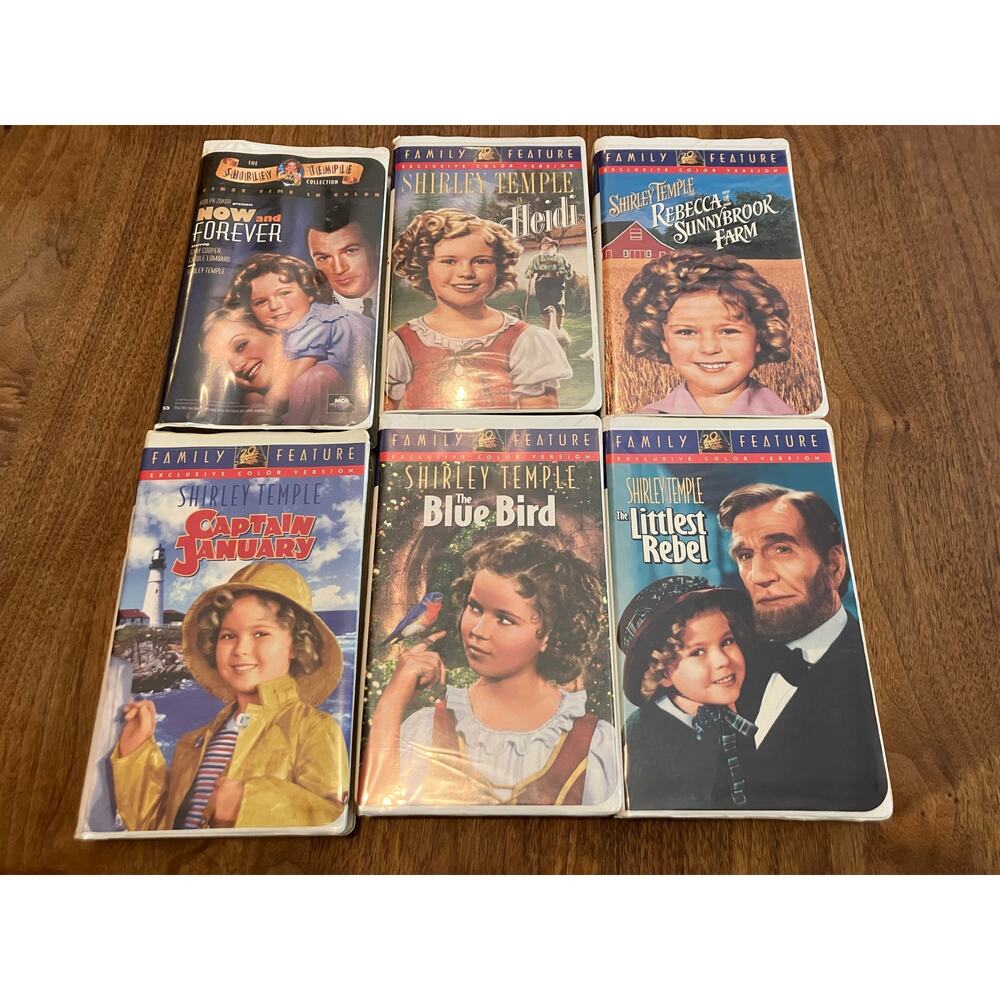 Shirley Temple VHS Lot Blue Bird Heidi, Rebecca, Rebel, Now Forever, Captain VTG